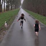 Run to kick with two kids!